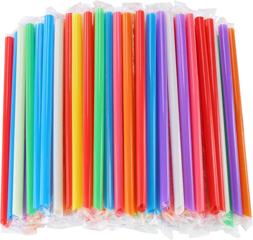 Vista 9 de 100 popotes Boba para batido de varios colores, de plástico, desechables, de boca ancha, grandes, envueltas individualmente