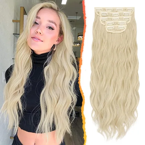 Vista 43 de BARSDAR Extensiones de cabello con clip de 18 pulgadas, onduladas – 5 piezas de extensiones de cabello sintético gruesas y suaves – Extensiones