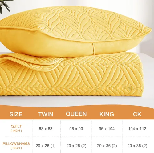Vista 4 de Whale Flotilla Juego de ropa de cama extra suave, colcha amarilla ligera tamaño Queen con patrón moderno, colcha reversible de 3 piezas con 2 fundas