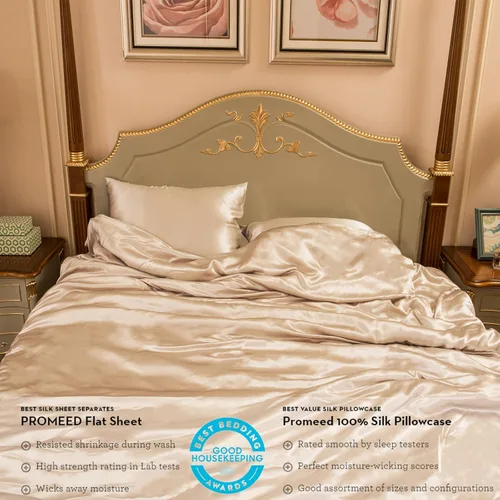 Vista 4 de PROMEED Juego de funda de edredón 100% seda de morera, 3 piezas, tamaño Queen, juego de ropa de cama real de seda de grado 6A 23 momme con funda