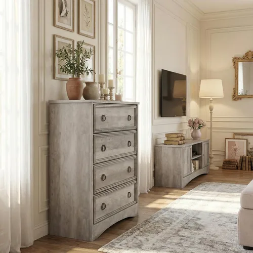 Vista 7 de LGHM Cómodas para dormitorio con 4 cajones, cómoda moderna de 4 cajones con bordes texturizados, cómoda, organizadores de armario y ropa