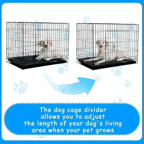 Vista 5 de Tandefio Paquete de 2 paneles divisores de jaulas para perros de 48 pulgadas, divisor ajustable de metal para perreras para perros grandes, medianos