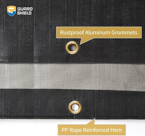 Vista 4 de GUARD SHIELD Lona súper resistente de color negro/plateado de 6 x 8 pies, lona impermeable de 16 mil de grosor, resistente a los rayos UV y a