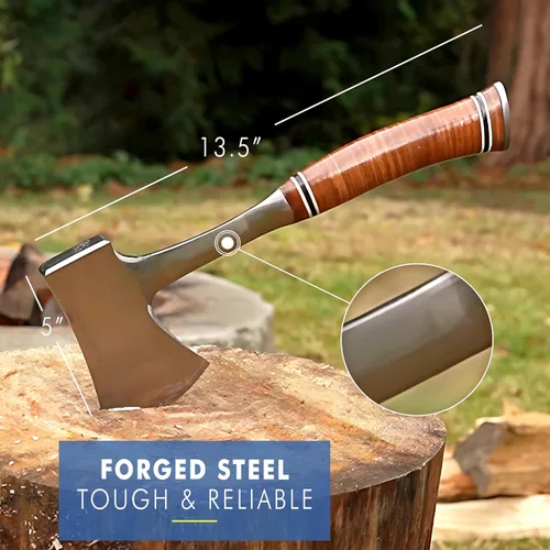 Vista 3 de Estwing Sportsman's Axe - Hacha de camping de 14 pulgadas con construcción de acero forjado y agarre de cuero genuino - E24A