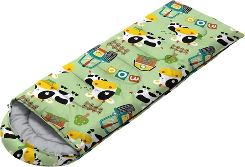 Vista 2 de Saco de dormir para niños y niñas, estampado de vaca de granja, ligero, cálido, portátil, para exteriores, interior, impermeable, resistente al