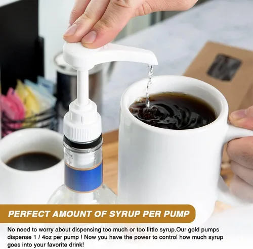 Vista 3 de Paquete de 8 dispensadores de jarabe de café negro, compatible con botellas de 25.4 onzas, ideal para mezclas de bebidas en el hogar y cafetería
