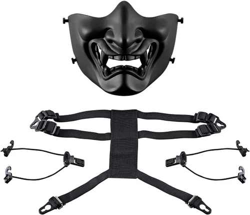 Vista 6 de AOUTACC Mascarillas de media cara Airsoft, monstruo demonio malvado, Kabuki, Samurai, Hannya Oni, máscaras protectoras de media cara, baile