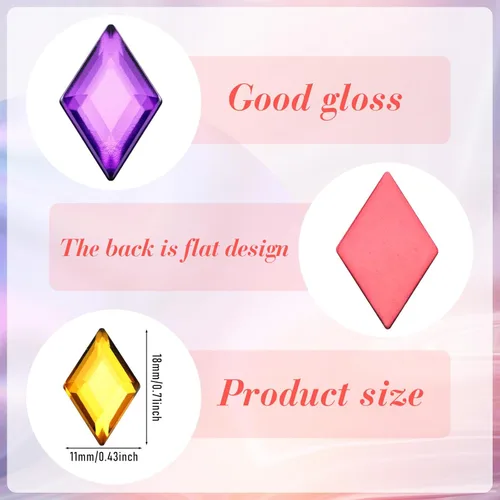Vista 2 de 100 piezas de diamantes de imitación acrílicos con parte trasera plana, gemas de plástico para deslumbrar joyas acrílicas para hacer joyas