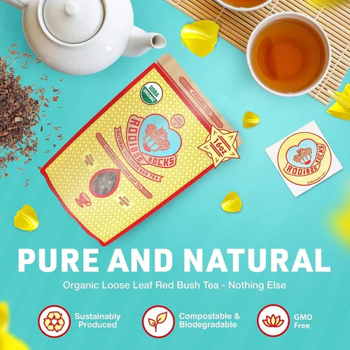 Vista 6 de Rooibos Rocks Té Rooibos de hojas sueltas de alta calidad, 16 onzas de USDA orgánico, naturalmente libre de cafeína, té de hierbas rojo original