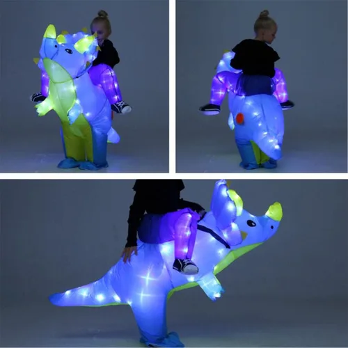 Vista 2 de Kids Inflatable Costume, Triceratops Dinosaur Halloween Cosplay Costume with LED Light for Cosplay Party Blue