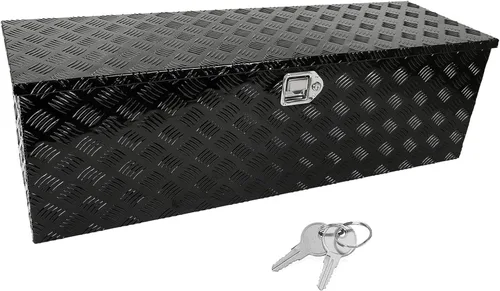 Vista 11 de Caja de herramientas chapada en aluminio de 16 pulgadas, caja de herramientas con asa lateral, cerradura impermeable y llaves, color negro