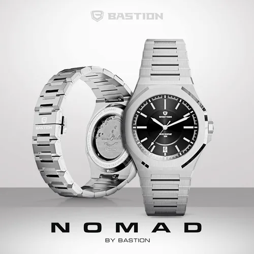 Vista 7 de BASTION Nomad - Reloj automático para hombre, acero inoxidable, movimiento japonés, cuerda automática, reloj clásico de lujo impermeable, Acero