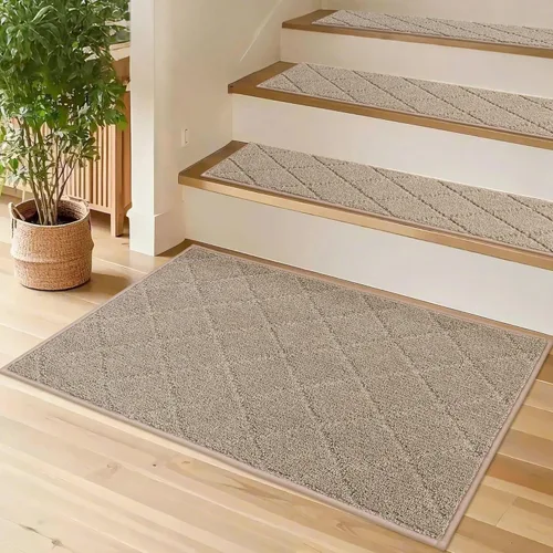 COSY HOMEER - Alfombra antideslizante para escaleras, para interiores y escalones de madera, para niños y perros, 100 % poliéster, base de Beige