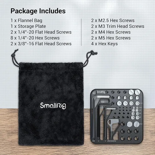 Vista 7 de SmallRig 20Pcs Screws and Hex Key Storage Plate with 1/4"-20 3/8"-16 M2.5 M3 M4 M5 Stainless Steel Screws and 4Pcs Hex Keys MD3184
