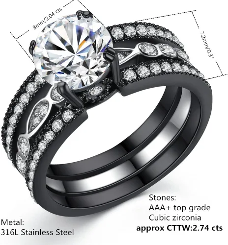 Vista 2 de Anillos de compromiso a juego para parejas diseño titanio y acero inoxidable con circonia cúbica, de Mabella