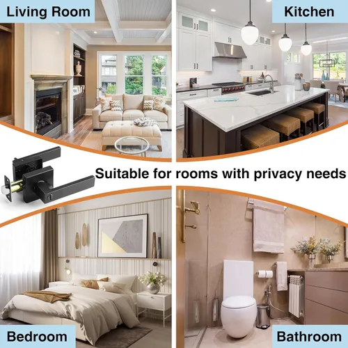 Vista 5 de AIKKIL - Juego de manijas de puerta de privacidad negras sin llave (paquete de 2), manijas de puerta interior resistentes con cerradura