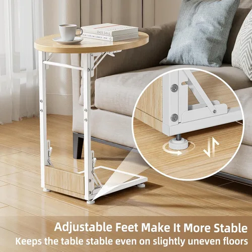 Vista 8 de Mesa auxiliar plegable Elbourn, mesa de extremo en forma de C para sala de estar, mesa auxiliar pequeña para dormitorio, mesa de café