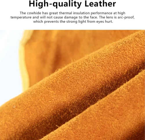 Vista 4 de Capucha de soldadura de piel de vaca mejorada con máscara de lente de filtro de oscurecimiento automático solar, casco de soldadura con protección