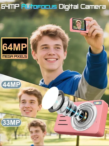 Vista 2 de Cámara digital 4K 64MP 18X Zoom Cámara compacta de vlogging con pantalla de 2.8 pulgadas, tarjeta microSD de 64 GB, batería de 1500 mAh, cámara