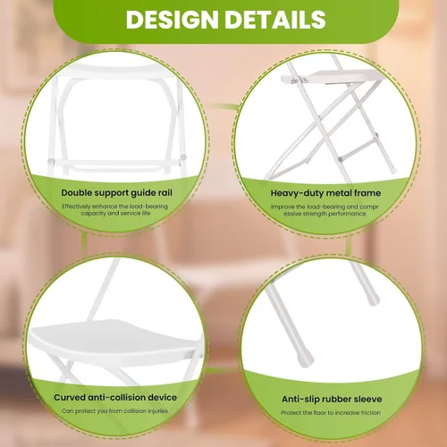 Vista 6 de White Folding Chair, Portable Plastic Folding Chairs for Indoor Outdoor, Stackable Commercial Seat with Steel Frame 350lb.Capacity for Party Events