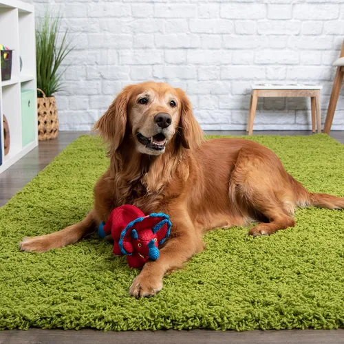 Vista 7 de goDog Juguete chirriante para perros con volantes de malla de doble guardia masticable, rojo, pequeño