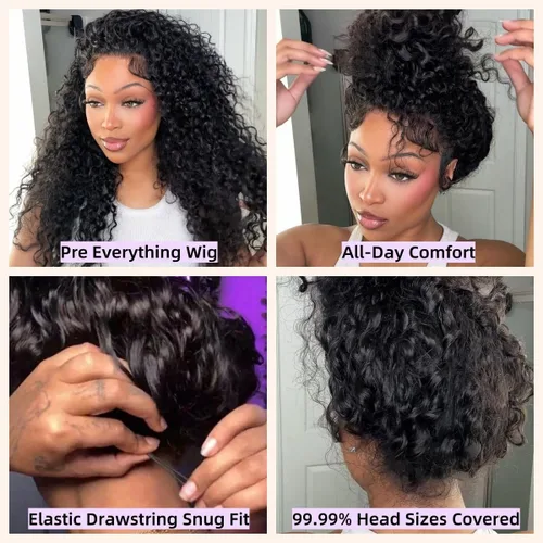 Vista 2 de Pelucas de cabello humano con malla frontal de onda profunda 180% de densidad, 13x4, pelúca de cabello humano pre-sacada, malla frontal HD