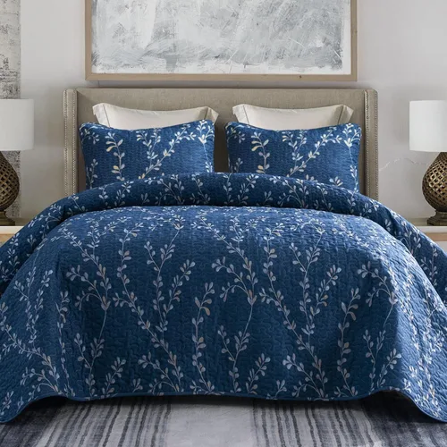 Vista 12 de Exclusivo Mezcla - Juegos de edredón reversibles de estilo bohemio de tamaño Queen, colcha azul ligera, juego de ropa de cama de patchwork