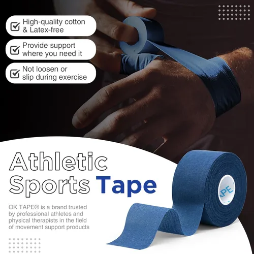 Vista 3 de OK TAPE 4 rollos de cinta atlética, cinta deportiva para lesiones, cinta médica rígida y fácil de rasgar, cinta de muñeca, sin residuos pegajosos