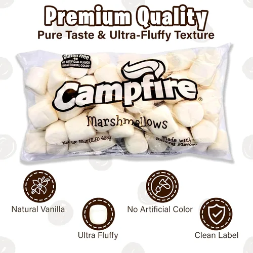 Vista 4 de Malvaviscos blancos grandes de 1 libra, hechos con vainilla natural, sin sabores artificiales, perfectos para S'mores, hornear y chocolate caliente