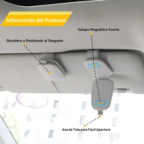 Vista 4 de Yuoyar Soporte para lentes de sol para vehículo, soporte de lentes de sol de cuero magnético y clip para tarjeta y boleta, accesorios para visera