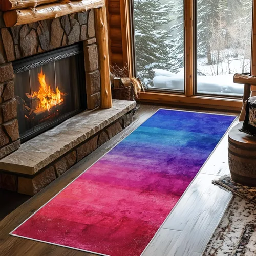 Modern Ombre Colorful Runner Rug 2x4 Small - Hallway Runner Rug Rainbow Blue Red Pattern, Non Slip, Washable, Modern Ombre Colorful Home Decor