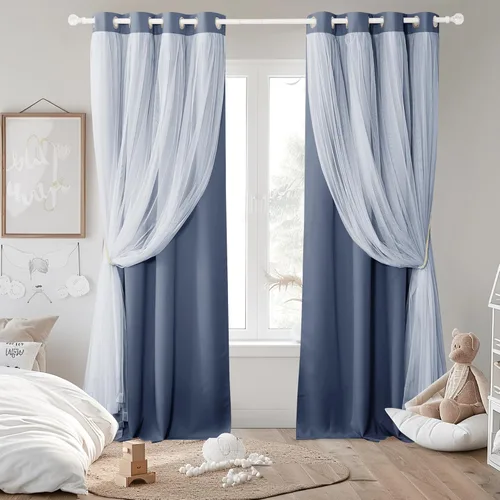 Vista 32 de PONY DANCE Cortinas para Sala de 84 Pulgadas de Largo - Cortinas con Capa Traslúcida, 52 Pulgadas de Ancho, Paneles para Tratamiento de Ventanas