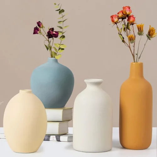 Juego de 4 jarrones de cerámica, jarrones pequeños para flores secas y hierba de pampas, jarrón para decoración del hogar, decoración moderna de