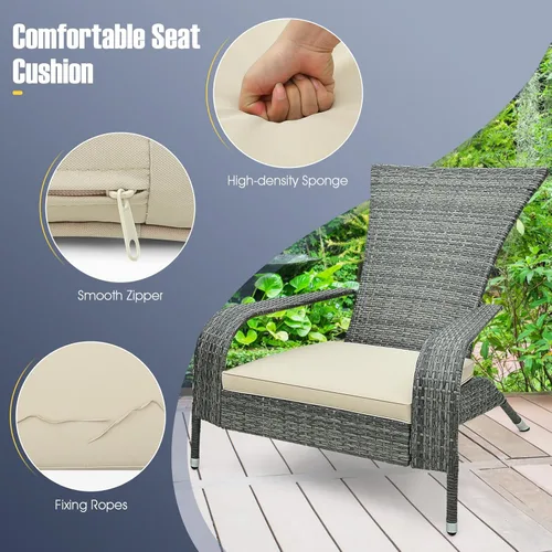 Vista 7 de Tangkula Juego Adirondack de mimbre de 3 piezas, sillas ergonómicas de ratán de gran tamaño con mesa auxiliar, cómodos cojines de asiento, mesa