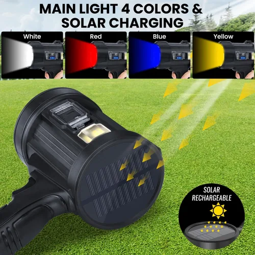 Vista 5 de Foco recargable, 2000000 LM, luz LED súper brillante, linterna LED, proyector de alta potencia, reflector grande al aire libre con paneles solares