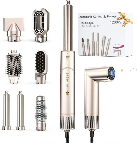Cepillo secador de pelo 7 en 1 de alta velocidad, 110,000 RPM Air Styler para rizado automático de aire, juego de cepillos de aire caliente iónico