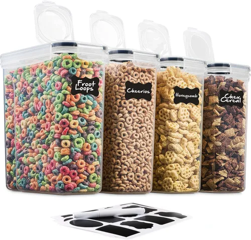 Vista 2 de Pack de 4 envases herméticos para cereales y comida seca, sin BPA, contenedor de plástico para la cocina o despensa, para harina, azúcar, arroz