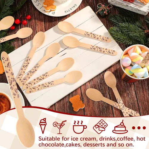 Vista 5 de Eaasty 100 cucharas de madera para chocolate caliente y cacao – 6 pulgadas desechables de Navidad malvavisco, bastón de caramelo, barra