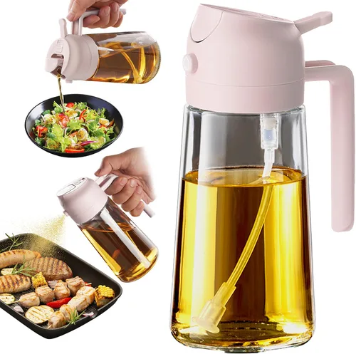 Vista 17 de TrendPlain Pulverizador de aceite de oliva de vidrio de 16 onzas / 15.9 fl oz para cocinar, botella dispensadora de aceite de oliva 2 en 1 para 2