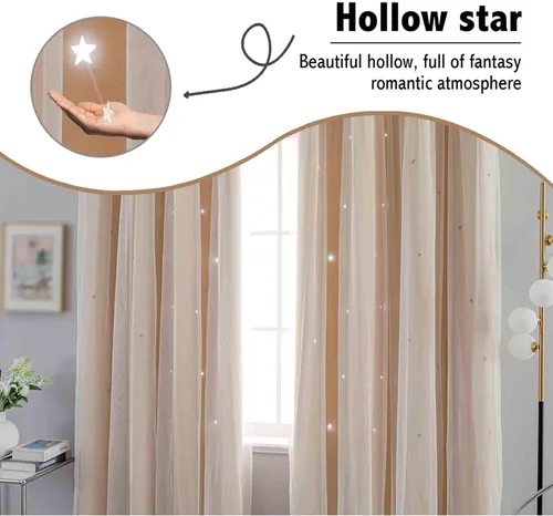 Vista 6 de Anytime - Cortinas para dormitorio de niñas con estrella hueca, cortinas opacas para habitación de niños, cortinas largas para oscurecer