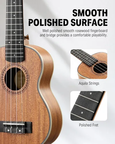 Vista 2 de Donner - Ukelele soprano Yukalalee DUS-200, de caoba, 21 pulgadas, kit para principiantes con lecciones en línea gratis, bolsa de concierto cuerdas