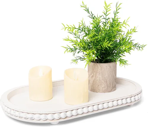 Vista 10 de HPC Decor - Bandeja Redonda de 12 Pulgadas para Decoración del Hogar, con Cuentas de Madera Negra, Bandeja Redonda Decorativa para Decoración