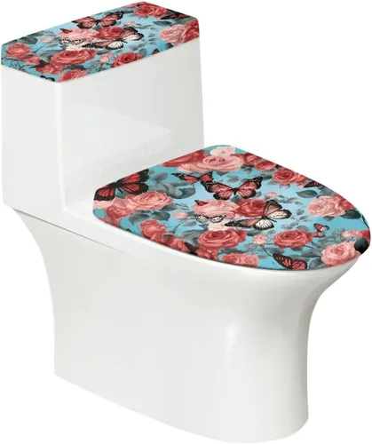 Vista 32 de Flashideas Juego de cubierta para tanque y tapa de inodoro con estampados de patas de perro coloridas - Elástico, se adapta a la mayoría de tanques