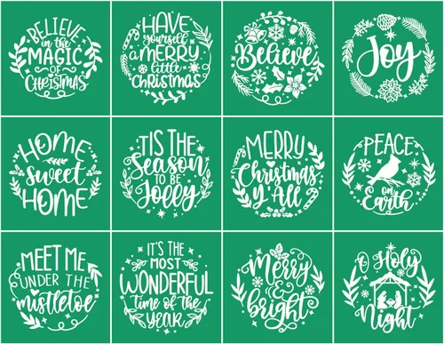 Vista 12 de 17 plantillas de pantalla de seda de Navidad con juego de pasta de tiza, mini espátulas, plantillas adhesivas reutilizables de Navidad Kit