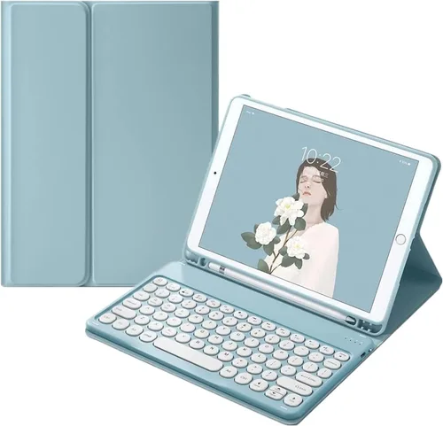 Vista 8 de Funda para teclado Galaxy Tab S6 Lite 2024/2022/2020 con soporte para bolígrafo S, funda magnética desmontable para teclado con teclas redondas