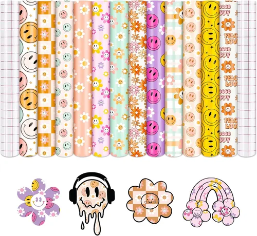 Vista 9 de Tintnut Vinilo Adhesivo Permanente Boho - 10 Hojas 12"x10" Patrón de Luna y Estrellas Vinilo Autoadhesivo Estrellas Boho Vinilo Permanente para DIY