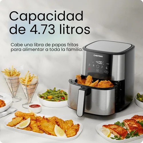 Vista 3 de Chefman TurboFry Touch - Freidora de aire táctil, tamaño familiar grande de 5 cuartos de galón, preajustes de control digital con un toque, papas