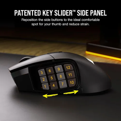 Vista 4 de Corsair Scimitar Elite RGB ratón MMO inalámbrico para juegos - 26,000 DPI - 16 botones programables - Hasta 150 horas de batería - Compatible