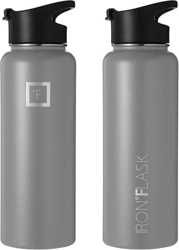 Vista 99 de IRON °FLASK - Botella deportiva de 14, 18, 22, 32, 40, 64 o 128 onzas, 3 tapas (boquilla), acero inoxidable aislado al vacío, doble pared moderna