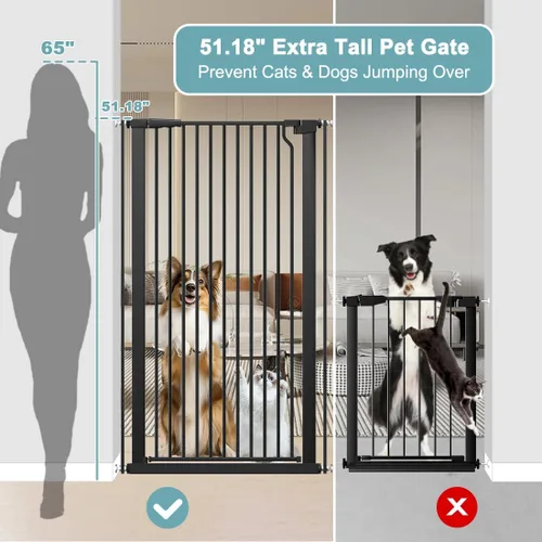 Vista 3 de Puerta extra alta para mascotas de 51.18 pulgadas para gatos y perros, puerta extra ancha de 29.6 a 32.6 pulgadas para escaleras y puertas, puerta